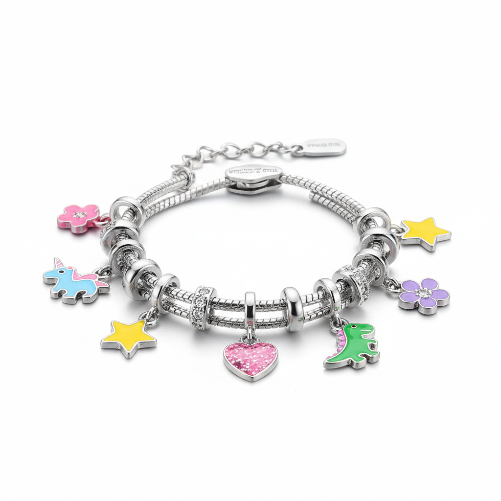 Kids hypoallergenic stainless steel charm bracelet